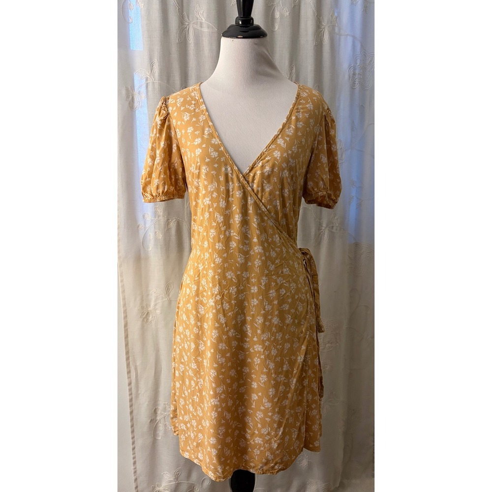 Billabong Mustard Yellow Floral Wrap Midi Dress